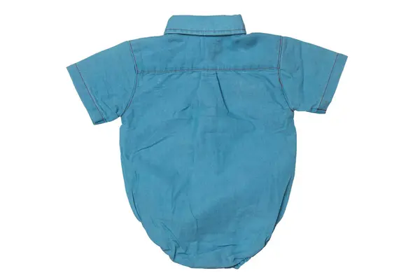 白い背景に孤立した男の子のための青い赤ん坊ボディスーツ クリッピング 新生児のための服 ベイビーファッション バックビュー — ストック写真