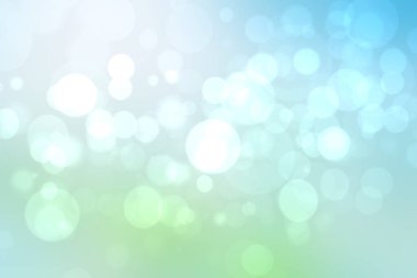 Parlak dairesel yumuşak renk ışıkları ile Soyut bulanık taze canlı bahar yaz ışık hassas pastel mavi beyaz yeşil bokeh arka plan dokusu. Güzel zemin illüstrasyon.