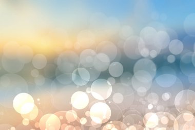 Soyut gün batımı illüstrasyon. Soyut akşam veya gün batımı ruh hali arka plan doku dağlar ve turuncu renkli bokeh ışıklar ile aydınlatılmış fantezi şehir ve mavi gökyüzü. Güzel gün batımı.