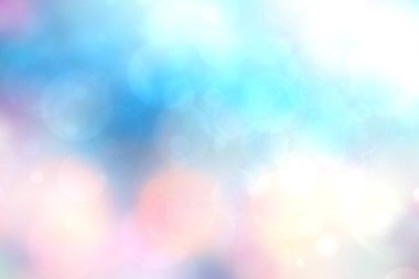 Colorful party background. Abstract pastel blue turquoise pink yellow texture with blurred bokeh lights and soft color circles. Beautiful backdrop for design of invitation for various holidays. Card concept.