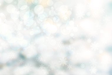 Soyut, bulanık, neşeli, narin kış yılbaşı ya da parlak mavi ve beyaz Bokeh ışıklı yıldızlı yeni yıl arkaplanı. Tasarımın için yer aç. Kart kavramı.