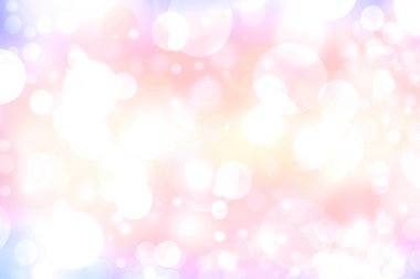 Soyut bulanık taze bahar ışığı hassas pastel pembe sarı bokeh arkaplan dokusu parlak dairesel yumuşak renk ışıkları ve yıldızlarla. Güzel arkaplan illüstrasyonu.