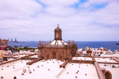 Gran Canaria, Spain, Canary Islands. View of the Santa Ana Cathedral, of the city of Las Palmas, to the harbor and the sea from the belltower of the Cathedral. clipart