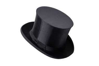 Chapeau claque. Antique black top hat. Old top hat. Folding cylinder. Cylinder hat isolated on a white background. Vintage men fashion. Clipping path. clipart