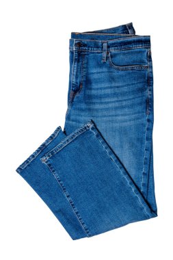 Kot pantolon izole. Katlanmış modaya uygun mavi kot pantolon ya da beyaz arka planda izole edilmiş erkekler için pantolon. Kesme yolu. Kotlar yaz ve sonbahar modası. Kotlar izole edilmiş. Katlanmış modaya uygun mavi kot pantolon ya da erkekler için pantolon