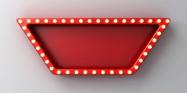 Retro Kırmızı Reklam Panosu Parlayan Sarı Turuncu Neon Lambalı Boş — Stok fotoğraf