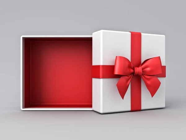 Біла Подарункова Коробка Відкрита Порожньою Червоною Нижньою Коробкою Або Зверху — стокове фото