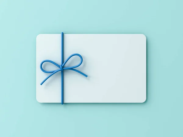 Blank White Gift Card Blue Ribbon Rope Bow Isolated Blue — 스톡 사진