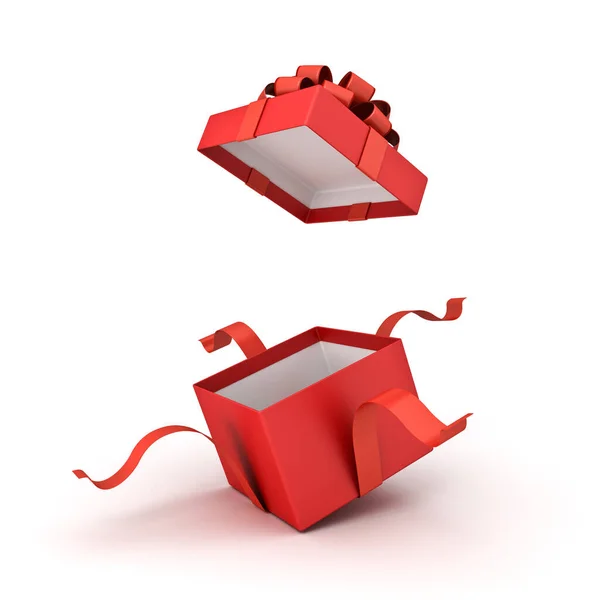 Öppna Röd Presentförpackning Eller Röd Presentförpackning Med Röda Band Och — Stockfoto