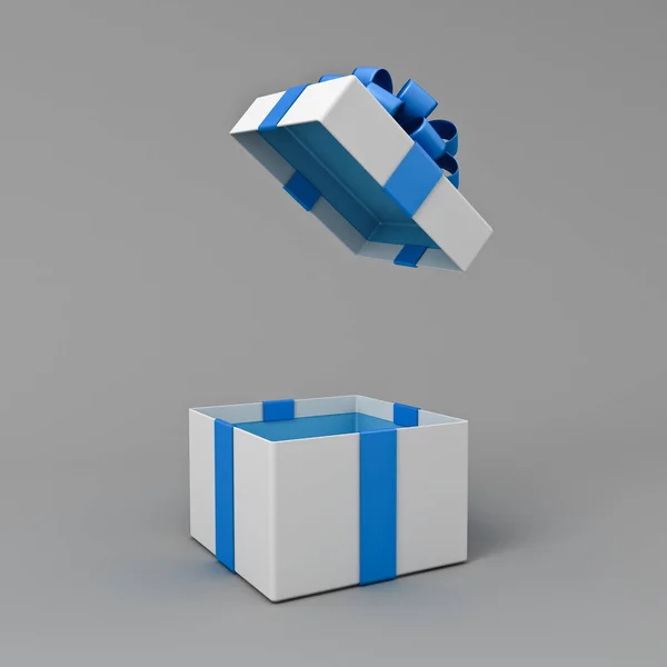 Caixa Presente Branca Aberta Branco Com Fundo Azul Dentro Caixa — Fotografia de Stock
