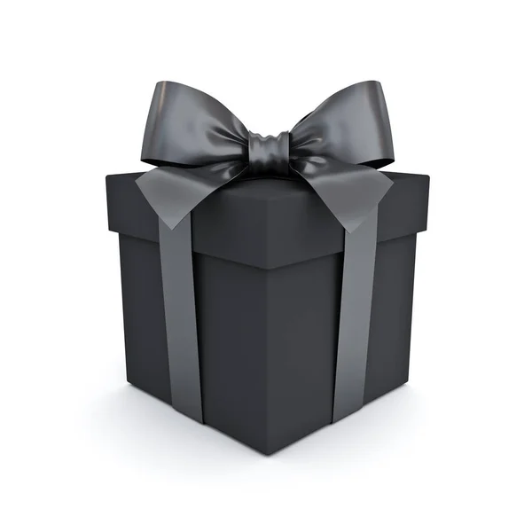 Black Gift Box Present Box Black Ribbon Bow Isolated White — Stock Photo, Image