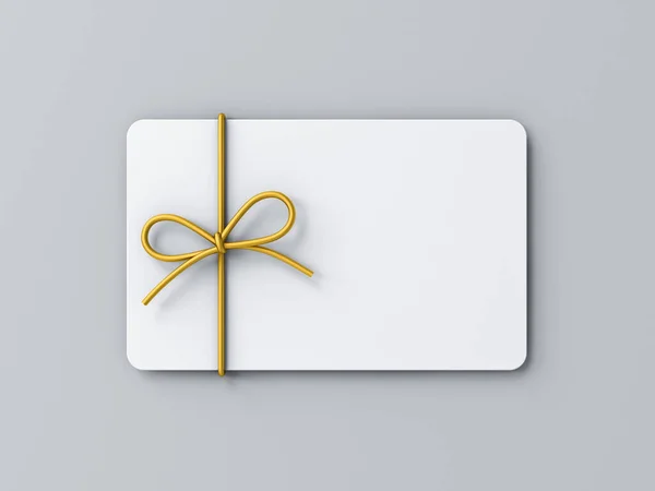 Blank Minimal White Gift Card Gift Voucher Golden Ribbon Rope — Stock Photo, Image
