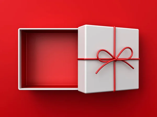 Top View Minimal White Gift Box Open Blank Red Bottom — Stock Photo, Image