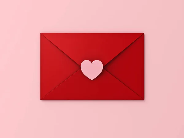 Love Letter Koncepció Piros Boríték Rózsaszín Szerelem Szív Matrica Elszigetelt Stock Kép