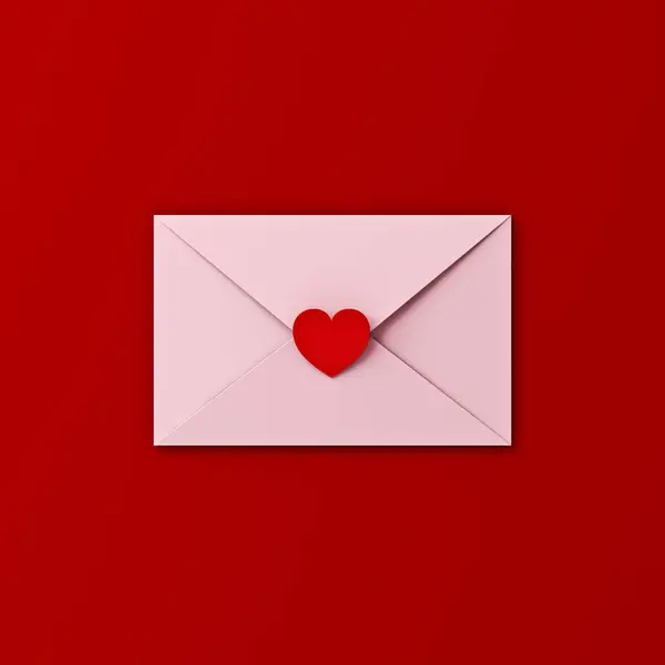 Love Letter Concepten Witte Envelop Met Rode Liefde Hart Sticker — Stockfoto