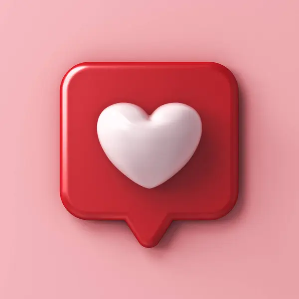 3d red love like heart social media notification icon on pink pastel color wall background with shadow minimal conceptual 3D rendering