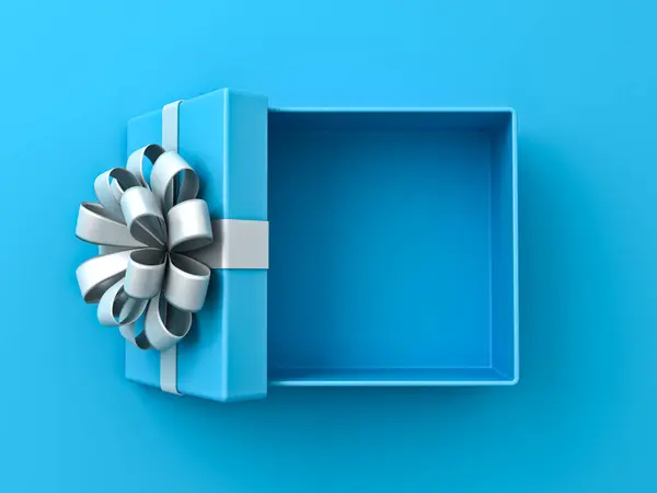 Prázdný Modrý Dárkový Box Otevřený Nebo Horní Pohled Modrý Dárkový Stock Snímky