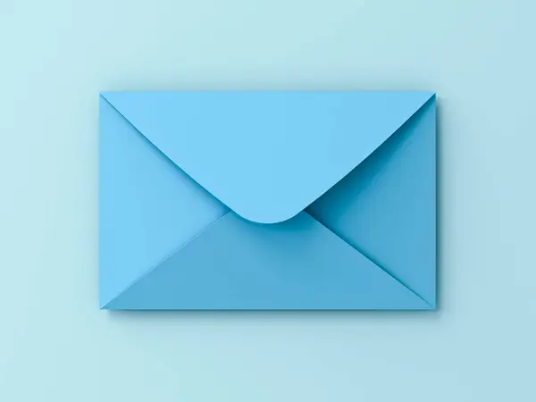 三维最小蓝色邮件图标或蓝色信封蓝色彩色或青色背景阴影字母电子邮件概念三维渲染 — 图库照片