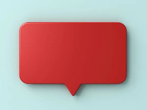 3D赤いスピーチの泡か空白のソーシャルメディアの通知の印は影の最小限の概念3Dレンダリングが付いているシアンブルーのパステル色の背景で隔離しました ストックフォト