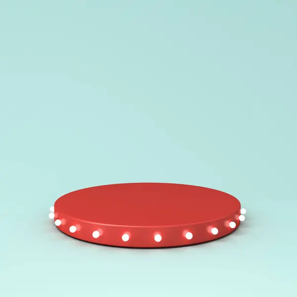 Moderne Minimale Rode Product Podium Staan Met Retro Neon Lampen Rechtenvrije Stockafbeeldingen