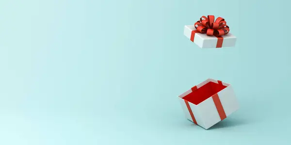 Offene Geschenkschachtel Oder Weiße Geschenkschachtel Mit Rotem Band Und Schleife Stockfoto