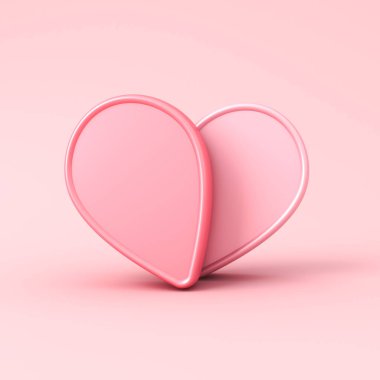Kalp ya da 3D pembe kalp şekli gibi üç boyutlu soyut pembe aşk. Pembe pastel arka planda izole edilmiş. Gölge yaratıcı fikir sunumları 3 boyutlu.