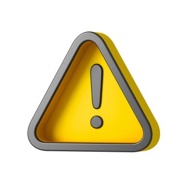 3d sarı üçgen uyarı işareti veya ünlem işareti simgesi beyaz arkaplan yaratıcı fikir kavramsal 3D oluşturma