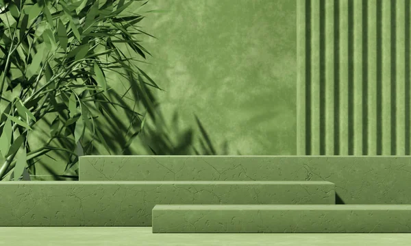Minimal Abstract Summer Background Concrete Podium Display Green Leaves Shadows — Foto de Stock