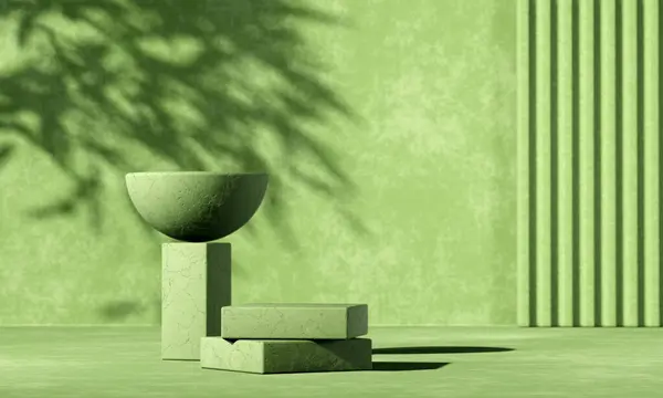 Fondo Verano Abstracto Mínimo Exhibición Podio Hormigón Verde Con Luces — Foto de Stock