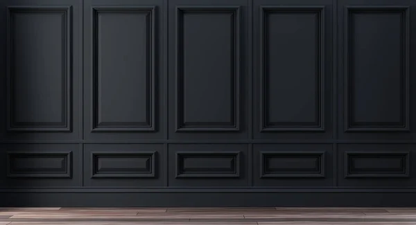 Interior Vacío Negro Lujo Clásico Con Paneles Moldeo Pared Negro — Foto de Stock