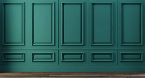 Классический Роскошный Зеленый Пустой Интерьер Зелеными Стеновыми Формованными Панелями Деревянным — стоковое фото