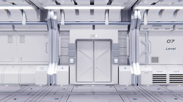 Arquitetura Futurista Interiores Nave Espacial Sci Corredor Longo Sujo Túnel — Fotografia de Stock