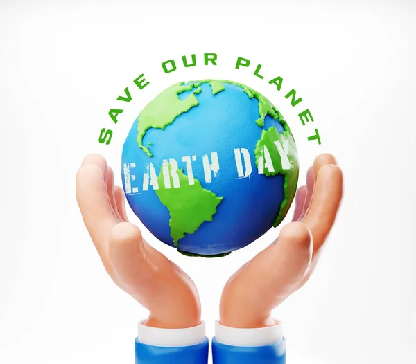 Dia Terra Conceito Ecológico Sustentar Conceito Terra Mãos Estilizadas Plasticina — Fotografia de Stock