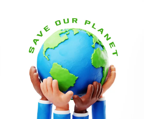 Dia Terra Conceito Ecológico Sustentar Conceito Terra Mãos Estilizadas Plasticina — Fotografia de Stock