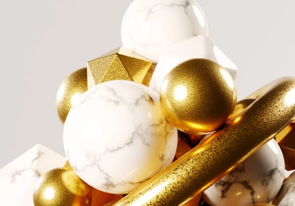 Abstract White Marble Golden Balls Isolated White Background Modern Minimal — Stock Photo, Image