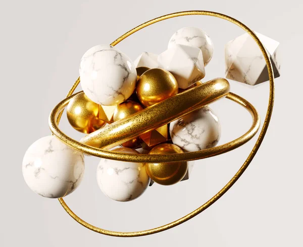 Abstract Wit Marmer Gouden Ballen Geïsoleerd Witte Achtergrond Modern Minimaal — Stockfoto