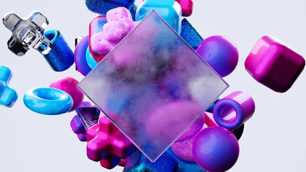Abstract Blauw Roze Glas Paars Geometrische Vormen Met Matglas Frame — Stockfoto