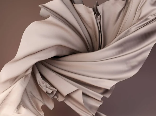 Display Podium Beige Background Light Pedestal Flying Silk Cloth Curtain — Stock Photo, Image