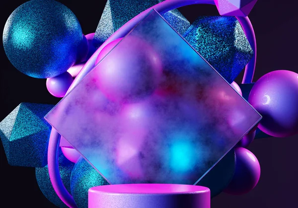 Abstract Blauw Roze Glas Paars Geometrische Vormen Met Matglas Frame — Stockfoto