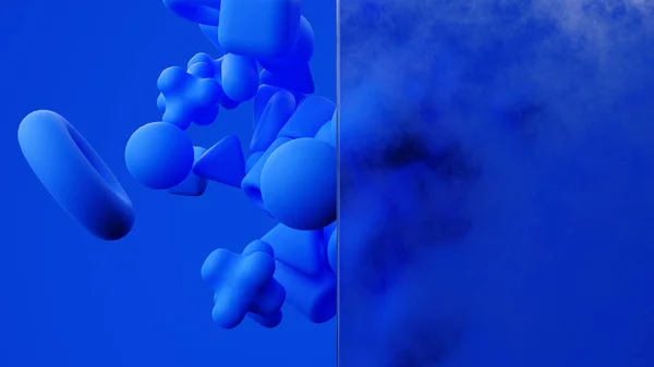 Formas Geométricas Azules Abstractas Con Marco Vidrio Esmerilado Sobre Fondo — Foto de Stock