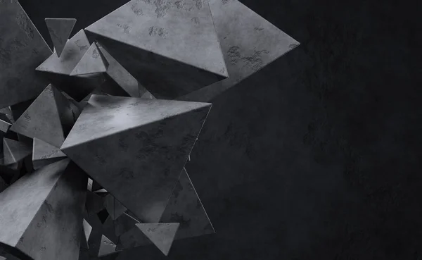 深色混凝土背景下的抽象混凝土三角形金字塔 现代最小几何壁纸 抽象的多边形背景 3D渲染 — 图库照片
