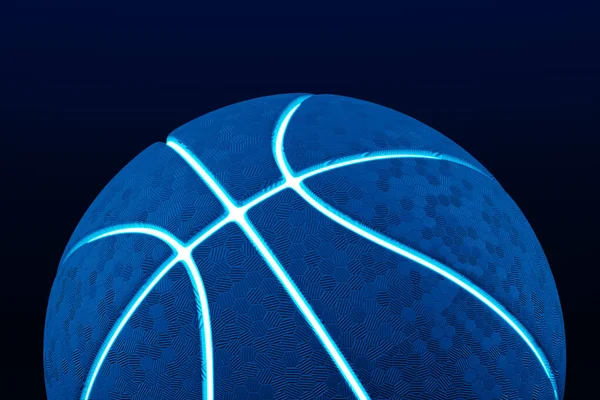 Dark Blue Basketball Ball Neon Blue Lines Texture Black Background — Stock Photo, Image