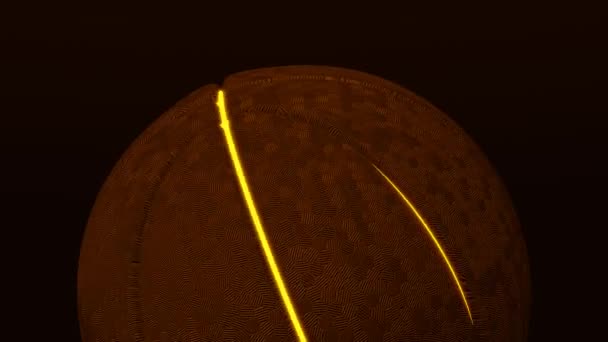 Animación Abstracta Rotación Bola Baloncesto Naranja Oscuro Con Líneas Neón — Vídeo de stock