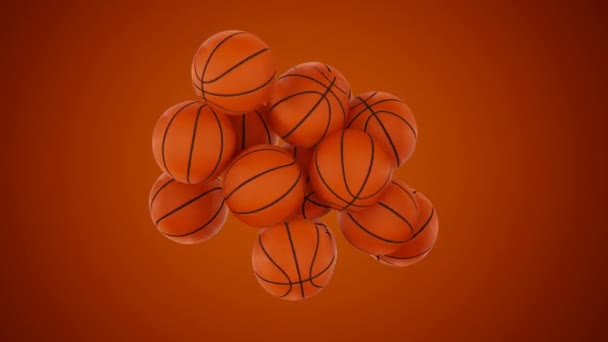 Turuncu Arka Planda Uçmanın Havada Asılı Kalmanın Klasik Turuncu Basketbol — Stok video