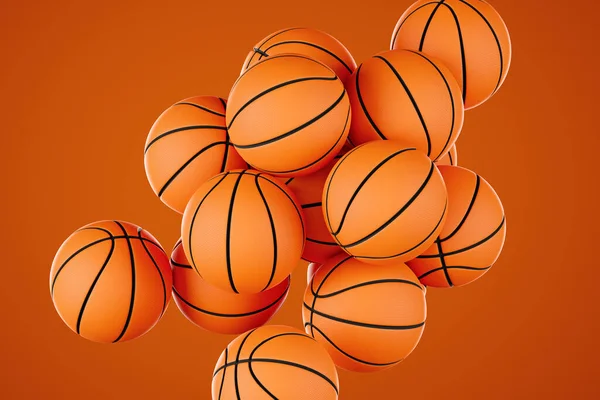 Basket Boll Sport Koncept Bakgrund Många Klassiska Orange Basket Bollar — Stockfoto