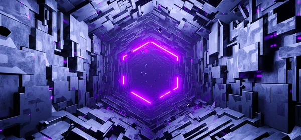 Tunnel Vide Hexagonal Science Fiction Avec Fond Lumineux Concept Panneau — Photo