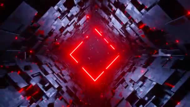 Seamless Loop Motion Graphics Flying Rhomb Tech Tunnel Red Neon — Stock Video