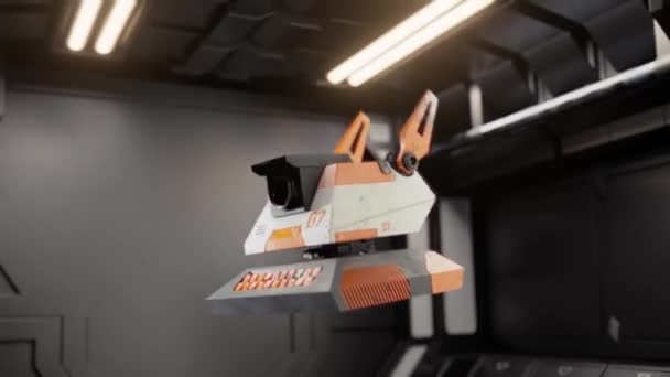 4Kアブストラクトループ3D アニメーション レトロかわいいロボットのSf宇宙船の背景 テクノロジーコンセプト ヴィンテージスタイルのロボット — ストック動画