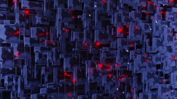 Techniczna Grafika Ruchu Tła Lecącego Przodu Pętli Bezszwowej Pływającymi Neonowymi — Wideo stockowe