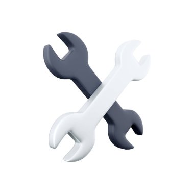 Beyaz arkaplanda 3 boyutlu ayarlanabilir anahtar oluşturuluyor. 3B render ayarlanabilir anahtar, simge.